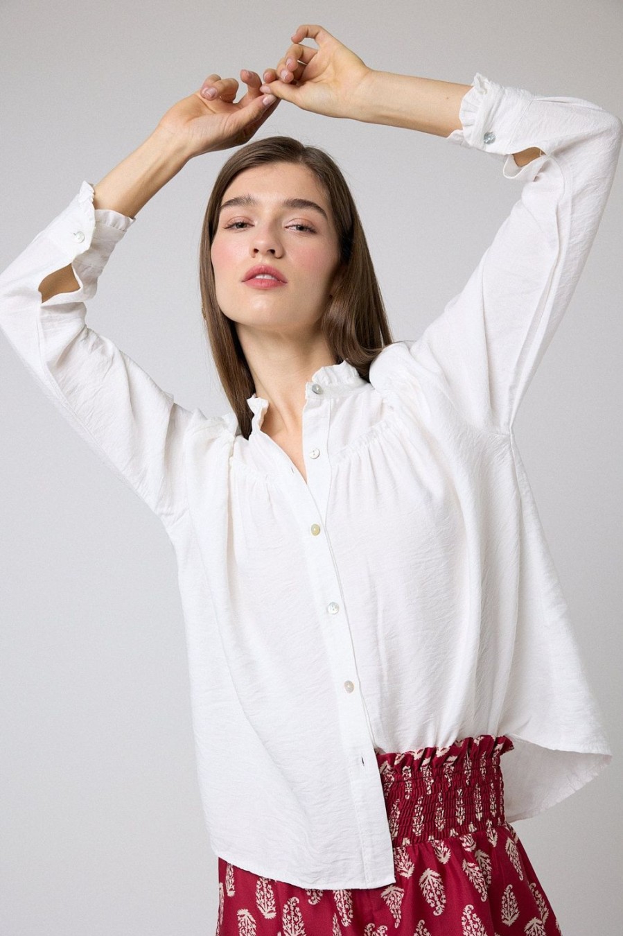 Camisas Y Blusas | Algo Bonito Blusa Cuello Mao Detalle Frunces Blanco