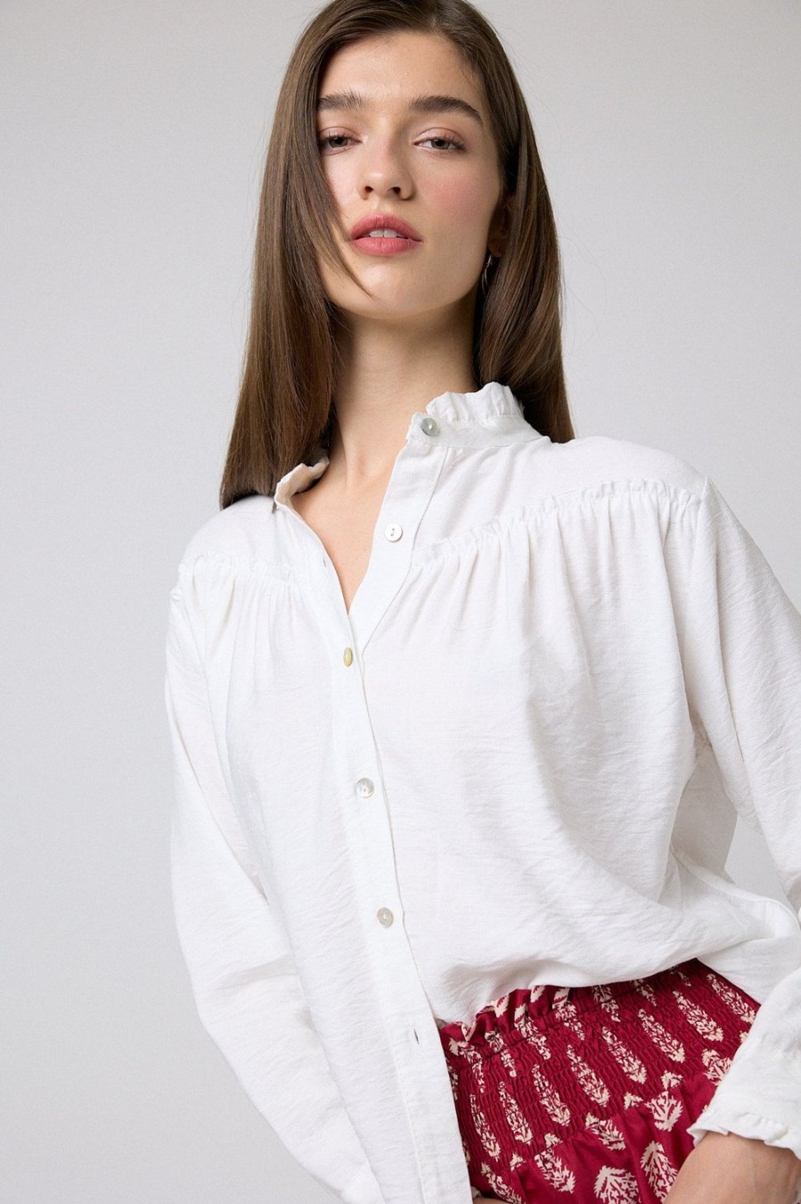 Camisas Y Blusas | Algo Bonito Blusa Cuello Mao Detalle Frunces Blanco