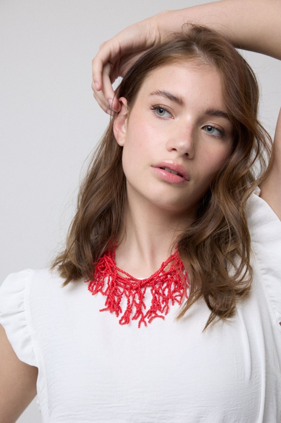 Accesorios | Algo Bonito Collar De Cuentas Diseno Corales Rojo