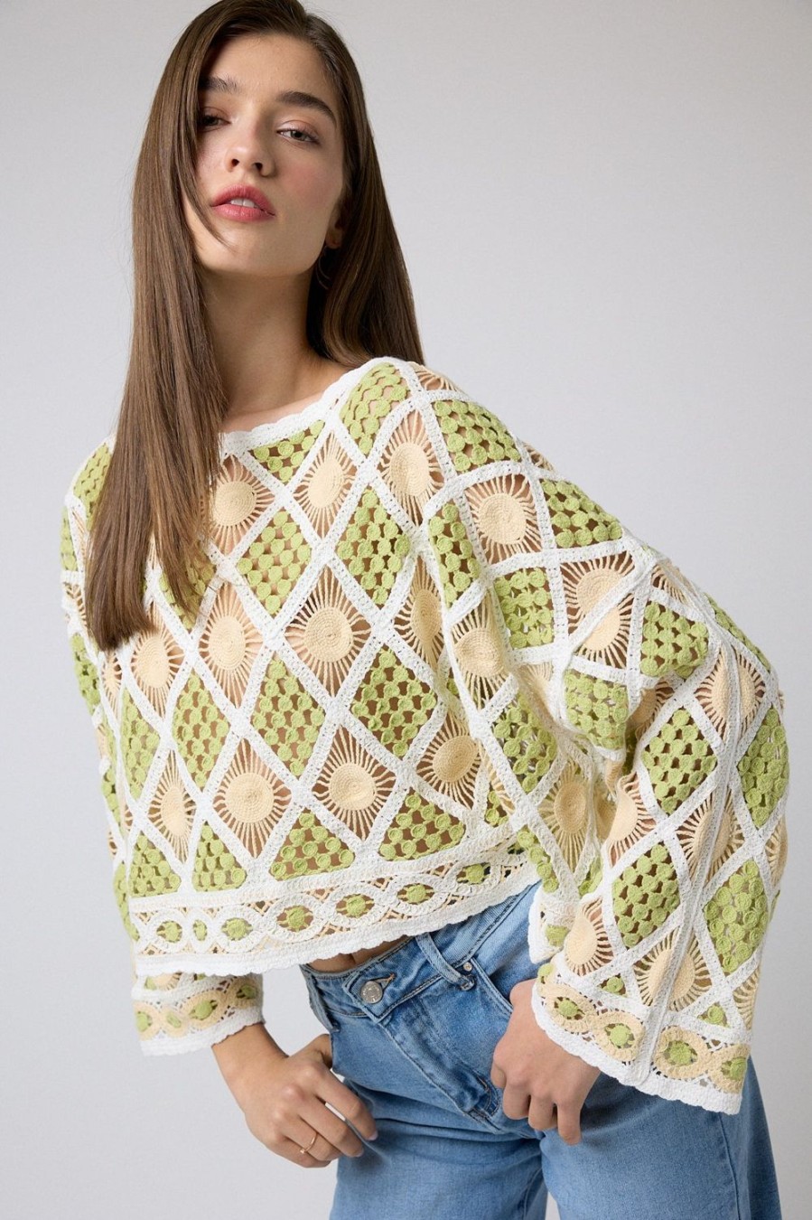 Punto | Algo Bonito Top Crochet Cropped Diseno Rombos Bicolor Lima