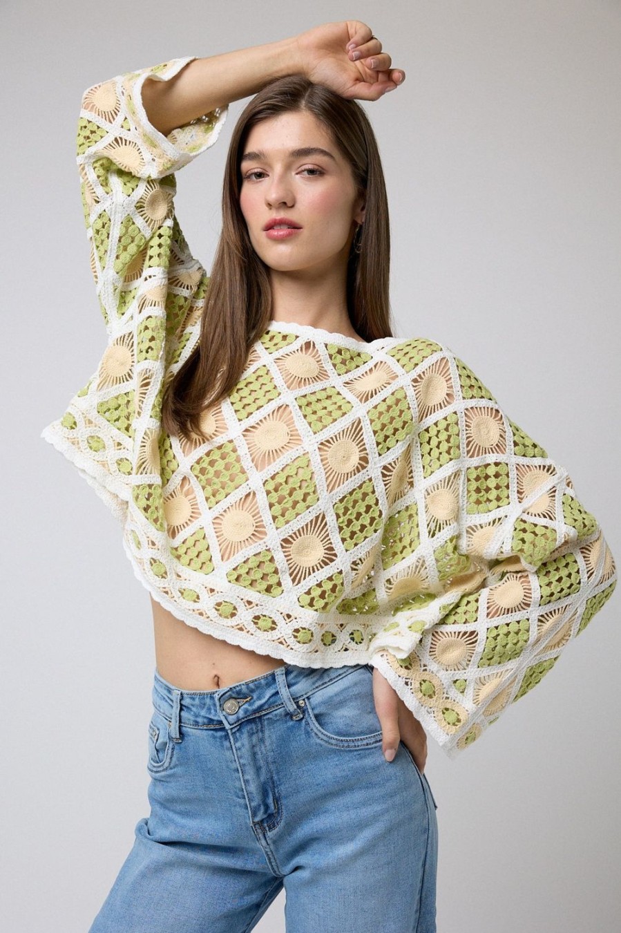 Punto | Algo Bonito Top Crochet Cropped Diseno Rombos Bicolor Lima