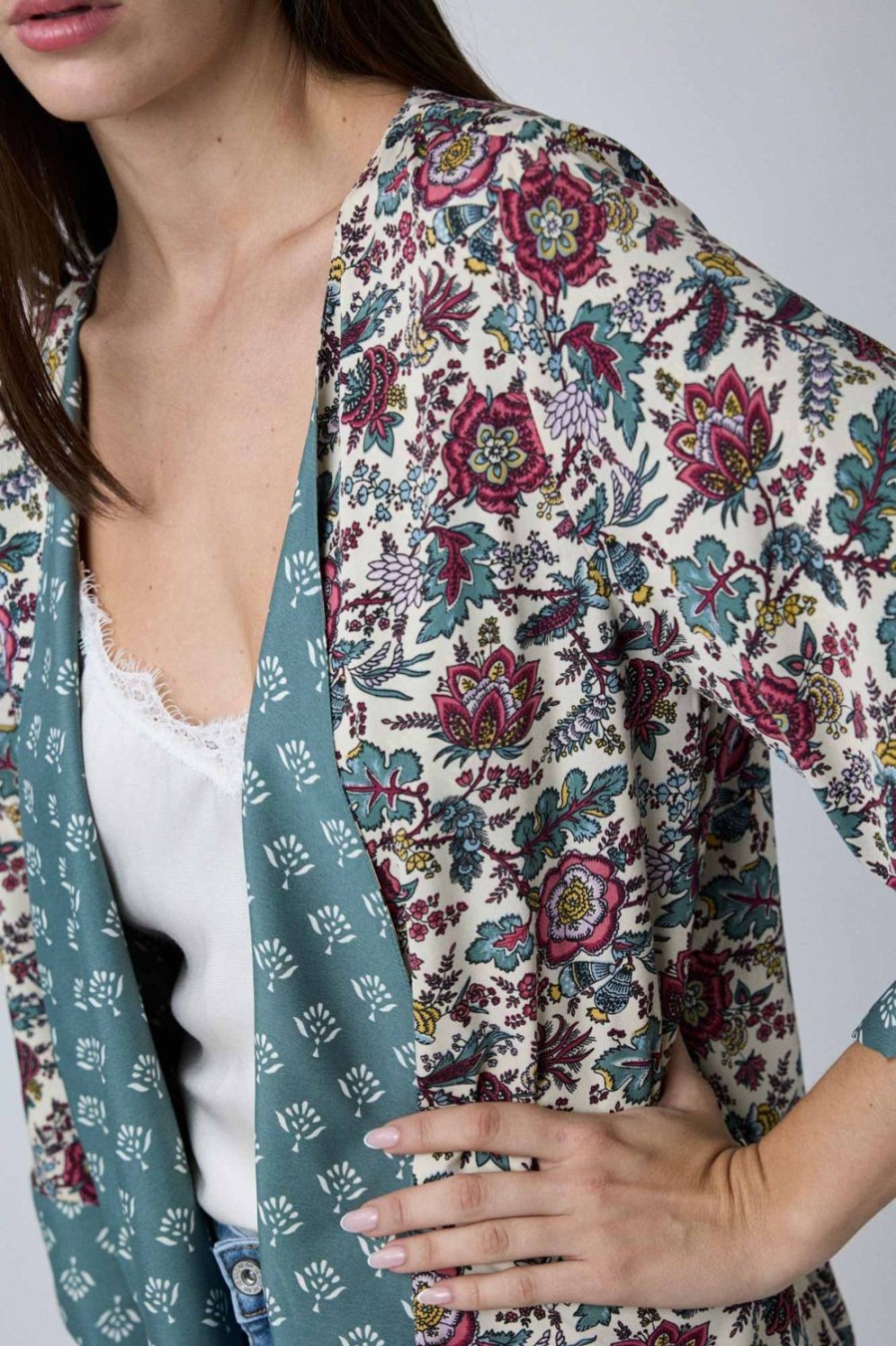 Chaquetas Y Bombers | Algo Bonito Kimono Reversible Print Floral Verde