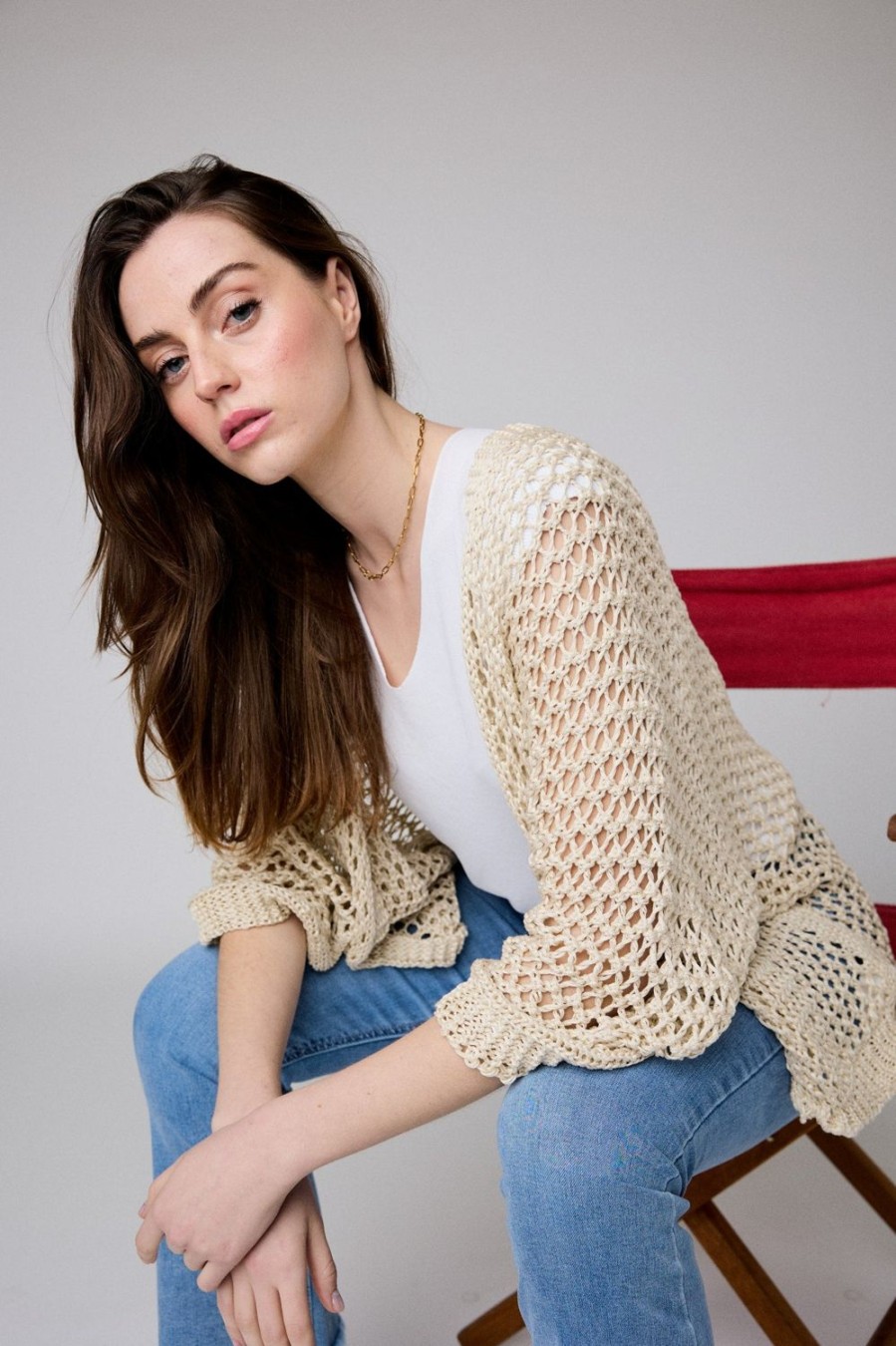 Jerseis Y Cardigans | Algo Bonito Chaqueta Calada Beige