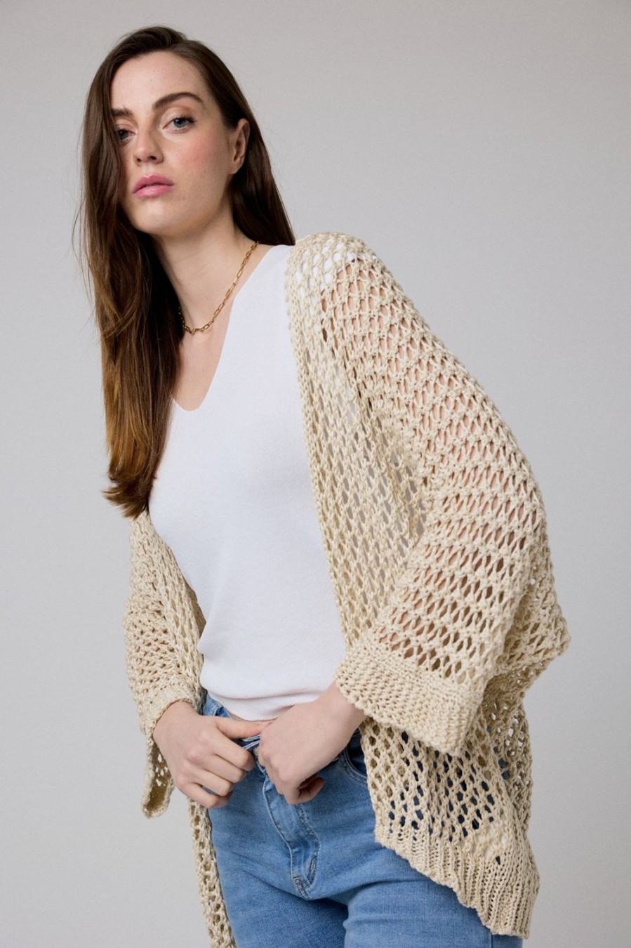 Jerseis Y Cardigans | Algo Bonito Chaqueta Calada Beige