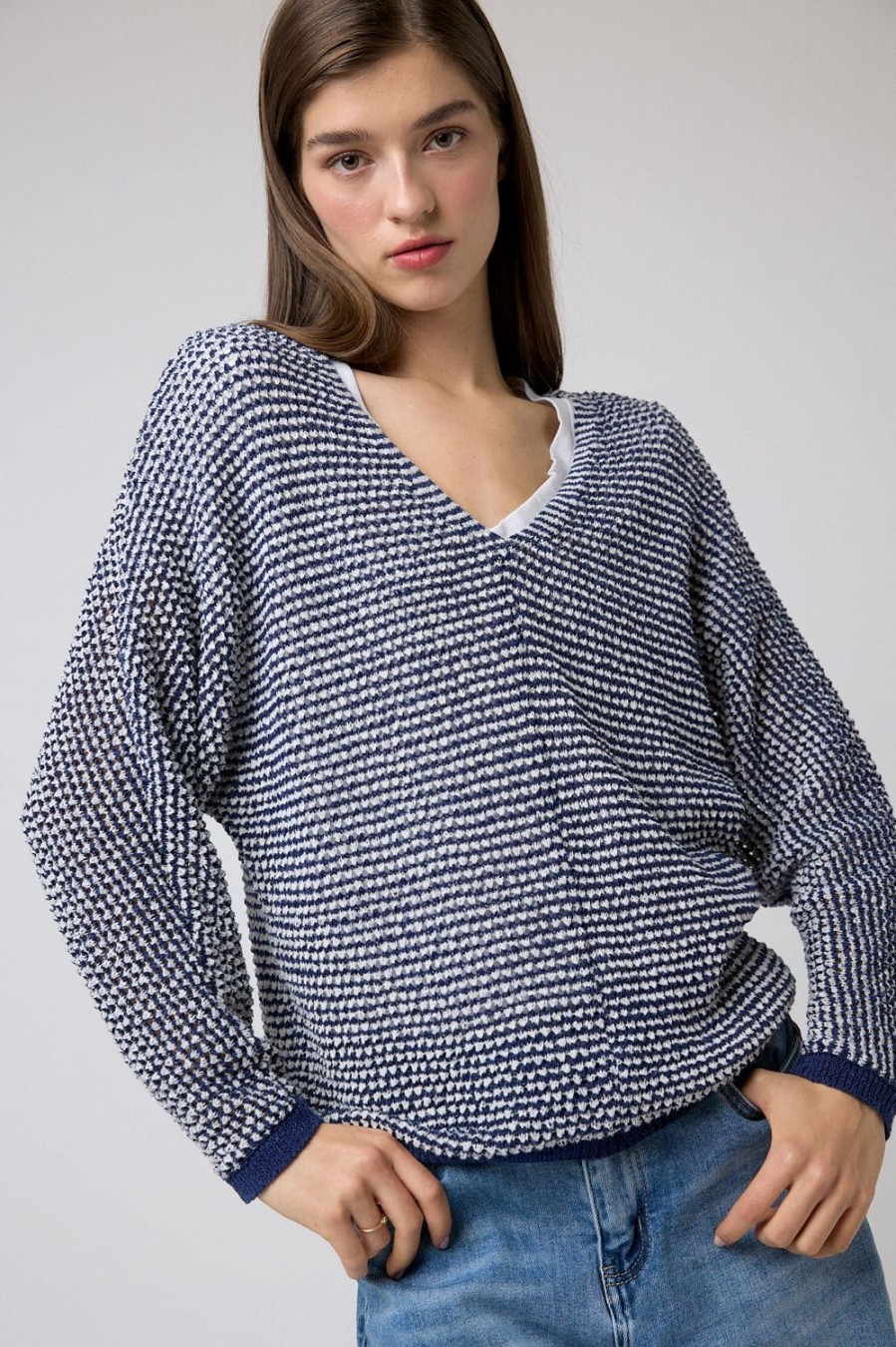 Jerseis Y Cardigans | Algo Bonito Jersey Punto Arroz Vigore Azul Marino Beige/Marino