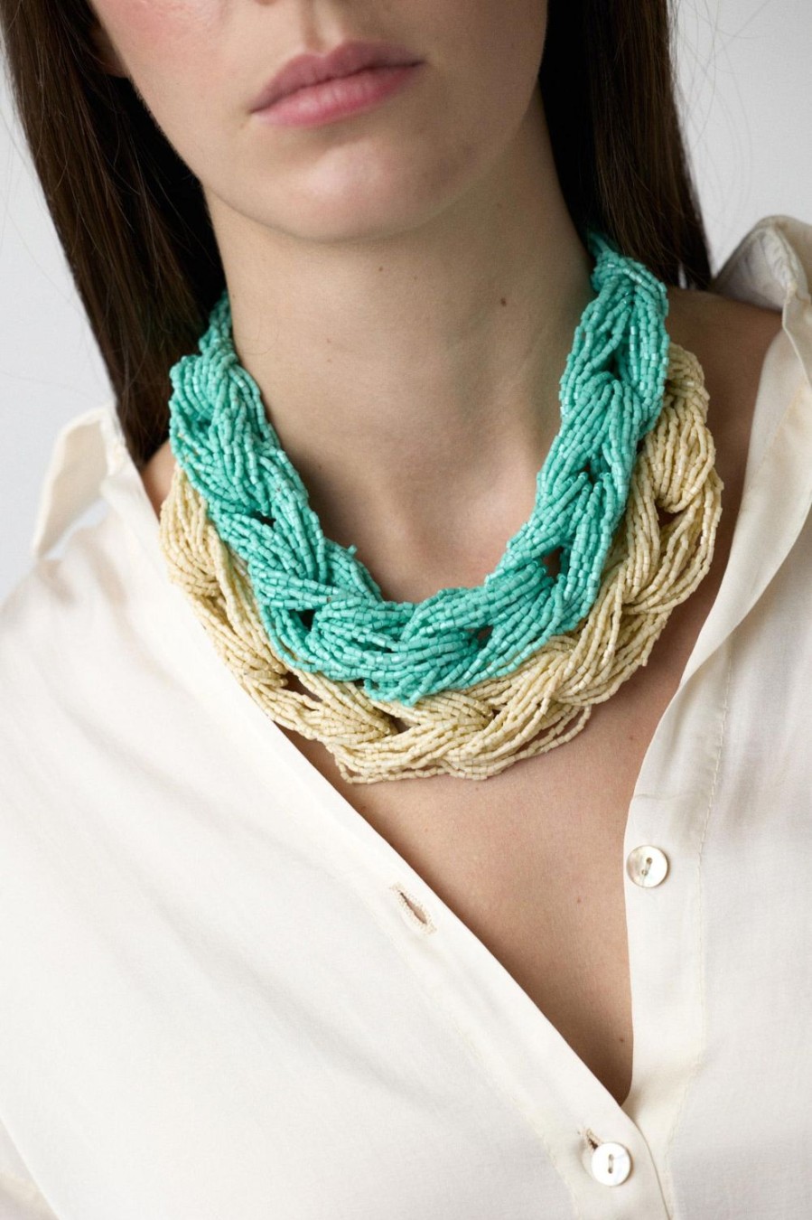 Accesorios | Algo Bonito Collar De Cuentas Diseno Trenzado Agua Verde