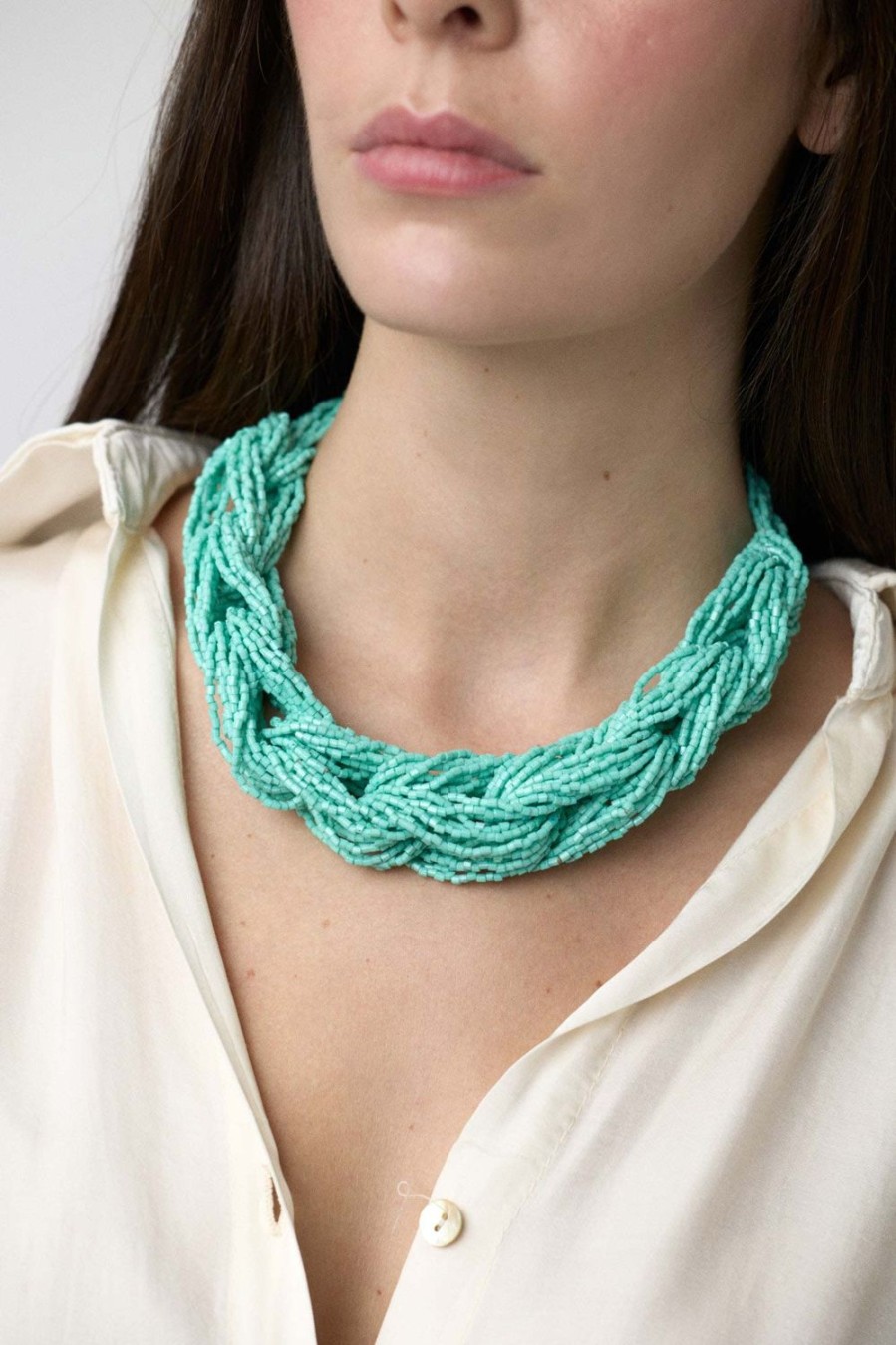 Accesorios | Algo Bonito Collar De Cuentas Diseno Trenzado Agua Verde