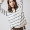 Jerseis Y Cardigans | Algo Bonito Jersey Basico A Rayas Con Detalle A Contraste Azul Tejano/Beige