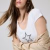 Camisetas | Algo Bonito Camiseta Basica De Manga Corta Y Detalle Estrella Gris Blanco/Gris Antracita