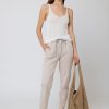 Pantalones | Algo Bonito Pantalon De Algodon Corte Recto Con Cordon Beige