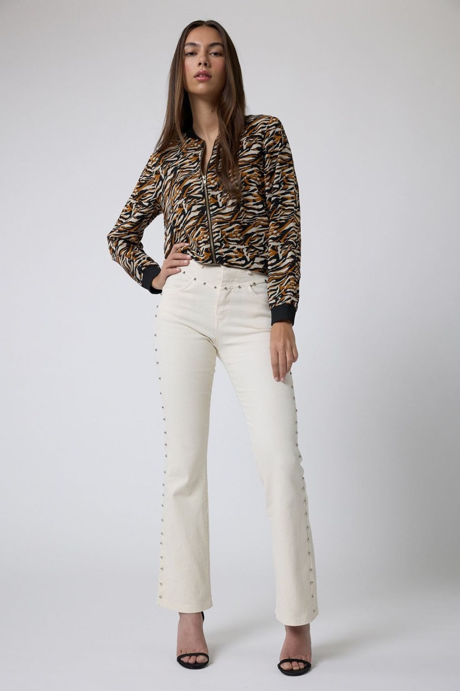 Pantalones | Algo Bonito Pantalon Tiro Alto Detalle De Tachas Natural