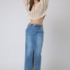 Faldas | Algo Bonito Falda Midi Denim Efecto Lavado Y Abertura Frontal Azul