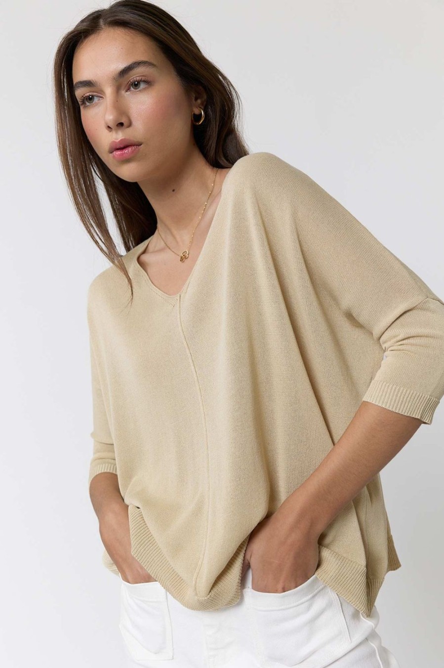 Jerseis Y Cardigans | Algo Bonito Jersey Fino De Punto Manga 3/4 Detalle Nervio Beige