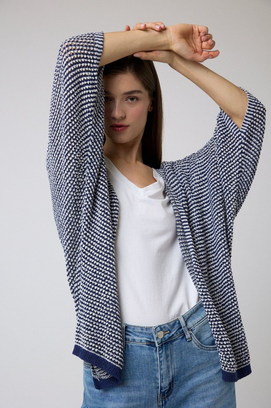 Jerseis Y Cardigans | Algo Bonito Chaqueta Punto Arroz Vigore Bicolor Azul Marino Beige/Marino