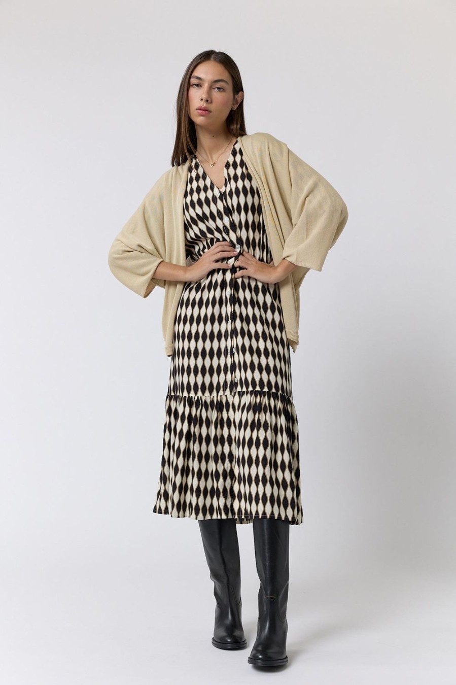 Punto | Algo Bonito Kimono Oversize De Punto Fluido Manga 3/4 Beige