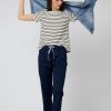 Pantalones | Algo Bonito Pantalon De Algodon Corte Recto Con Cordon Azul Marino