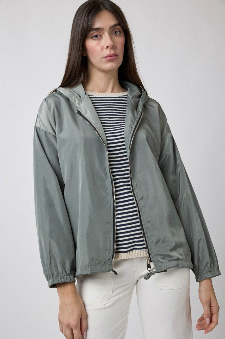 Chaquetas Y Bombers | Algo Bonito Chubasquero Corto Estilo Oversize Verde Kaki