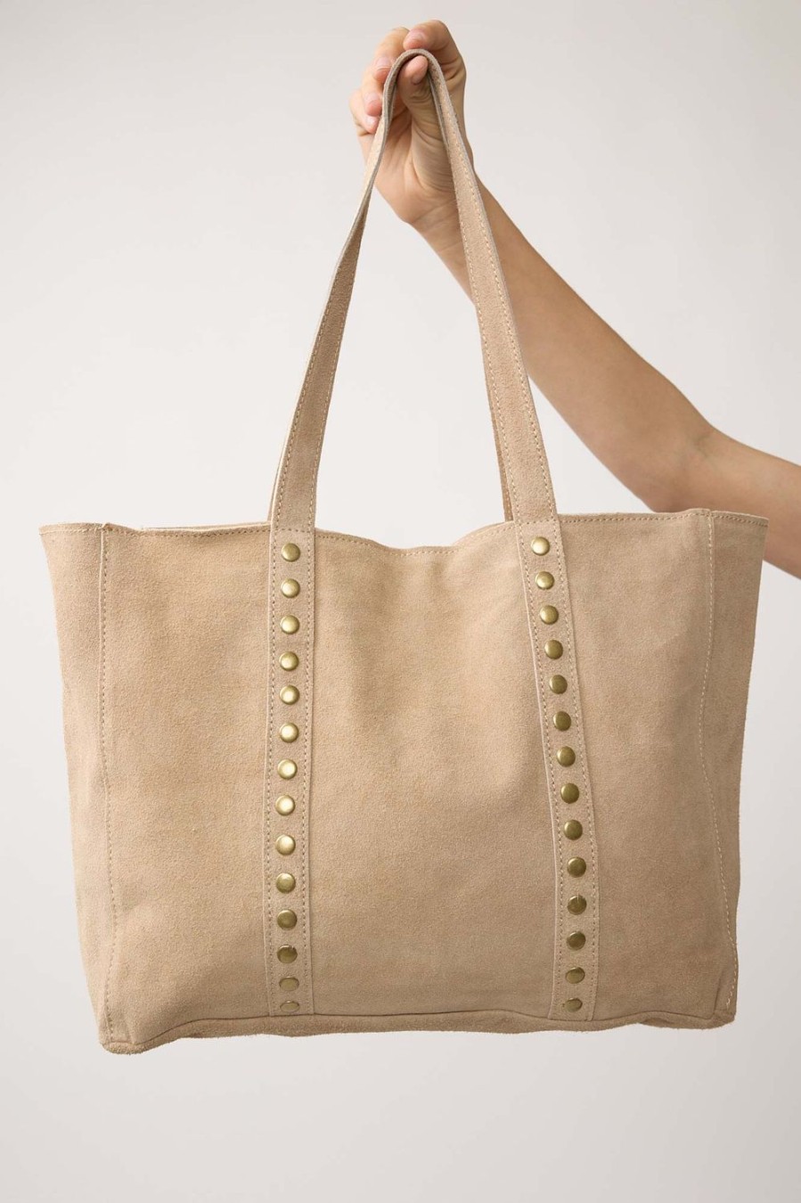 Accesorios | Algo Bonito Bolso De Ante Con Detalle De Tachas Beige Topo