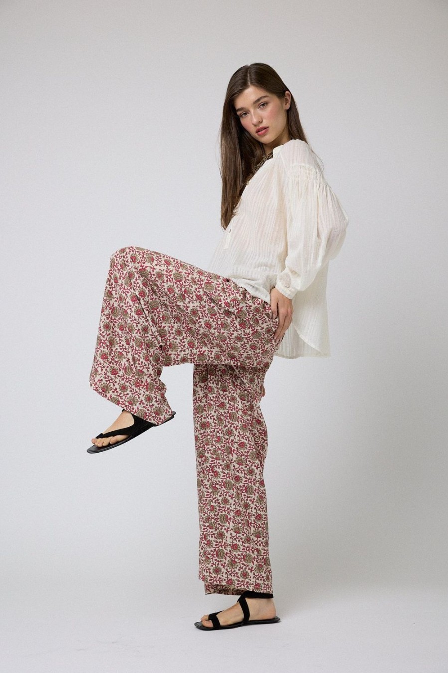 Pantalones | Algo Bonito Pantalon Palazzo Tiro Alto Con Print Floral Bicolor