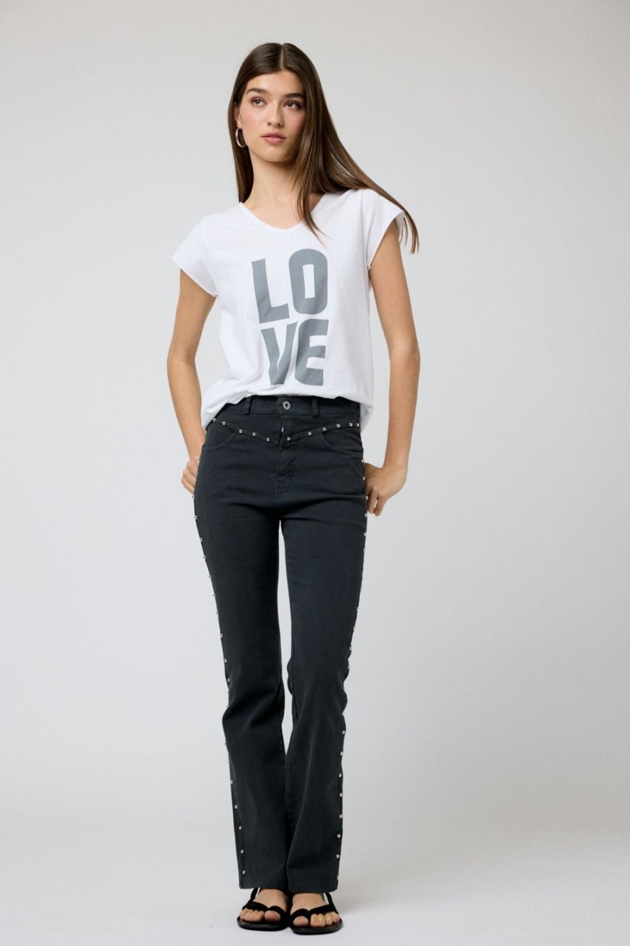 Camisetas | Algo Bonito Camiseta Manga Corta Blanco Letras 'Love' Blanco/Gris