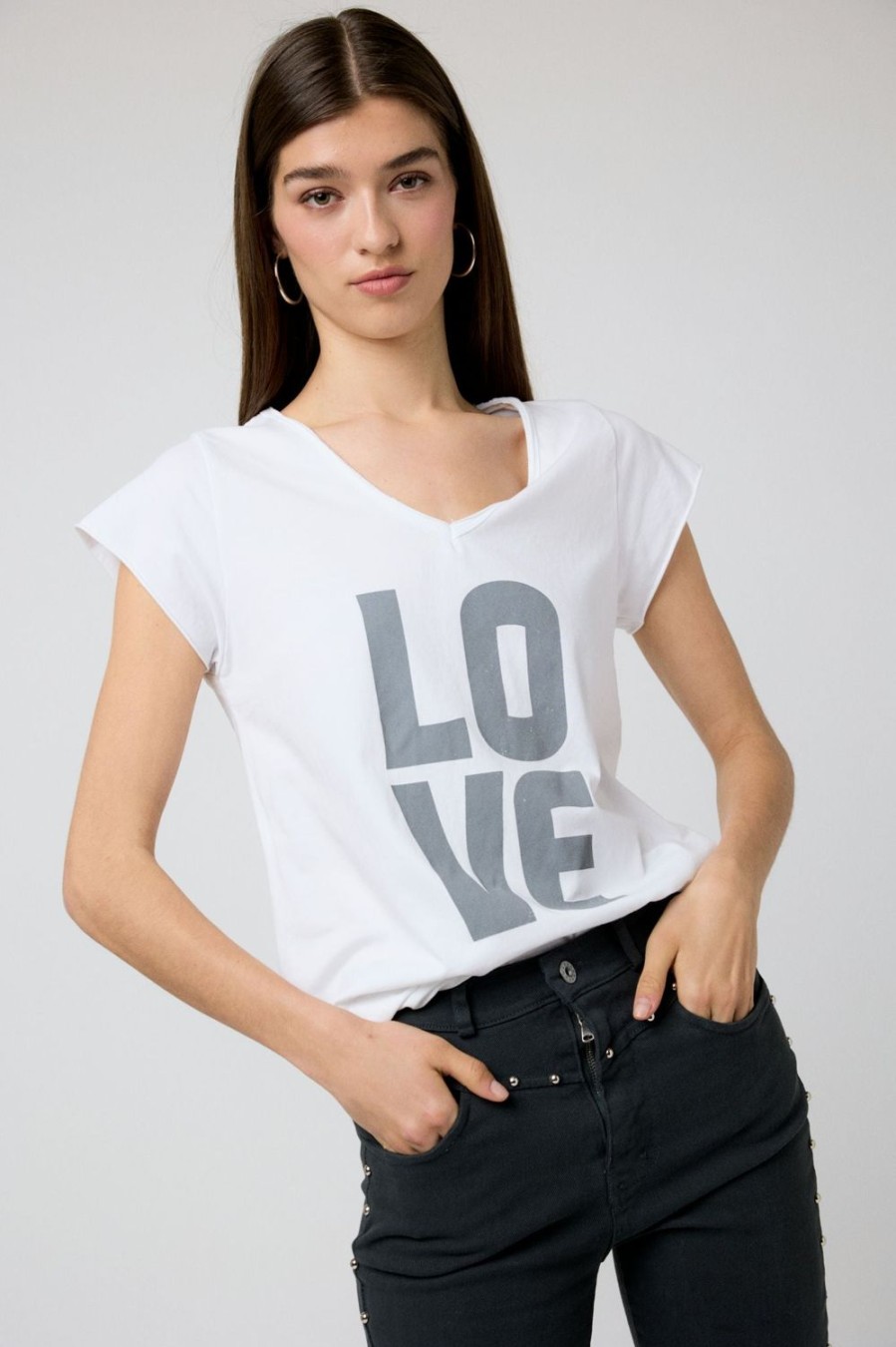 Camisetas | Algo Bonito Camiseta Manga Corta Blanco Letras 'Love' Blanco/Gris