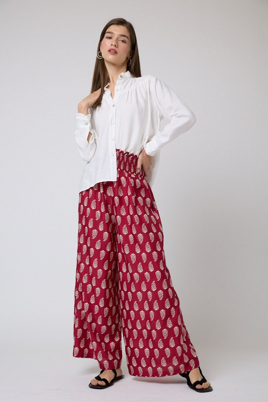 Pantalones | Algo Bonito Pantalon Palazzo Print Bicolor Rojo Fresa