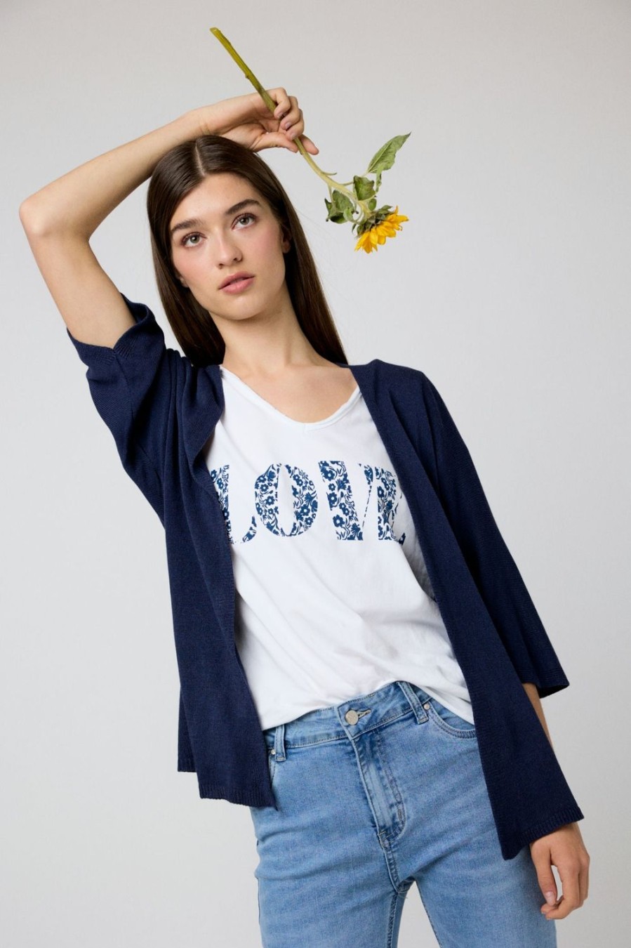 Camisetas | Algo Bonito Camiseta Love Floral Blanco Blanco/Azul