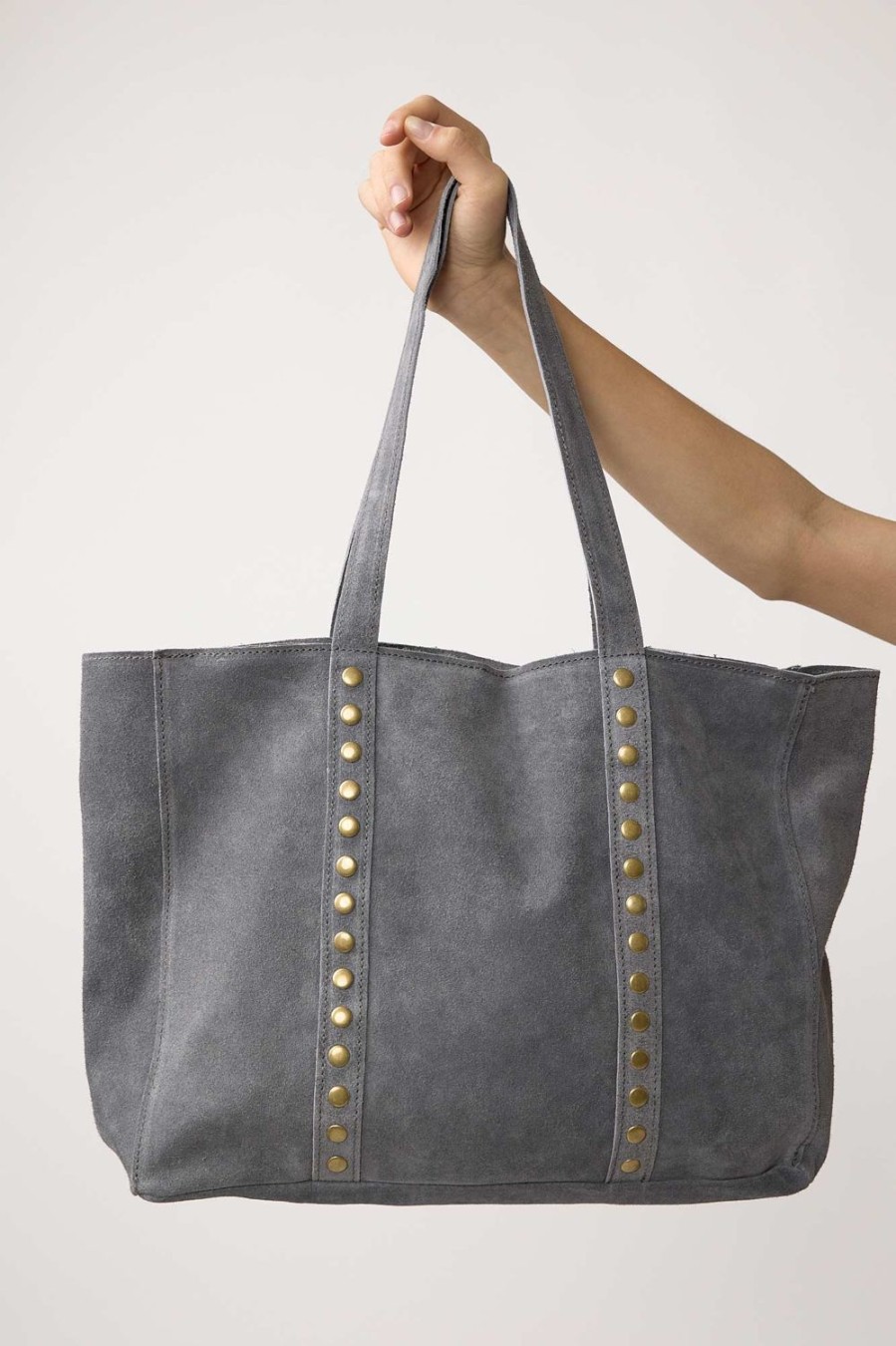 Accesorios | Algo Bonito Bolso De Ante Con Detalle De Tachas Gris Antracita