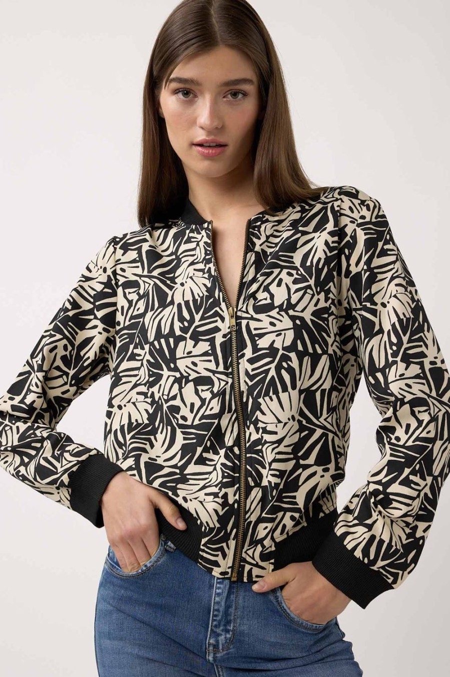 Chaquetas Y Bombers | Algo Bonito Chaqueta Bomber Con Estampado De Hojas Bicolor