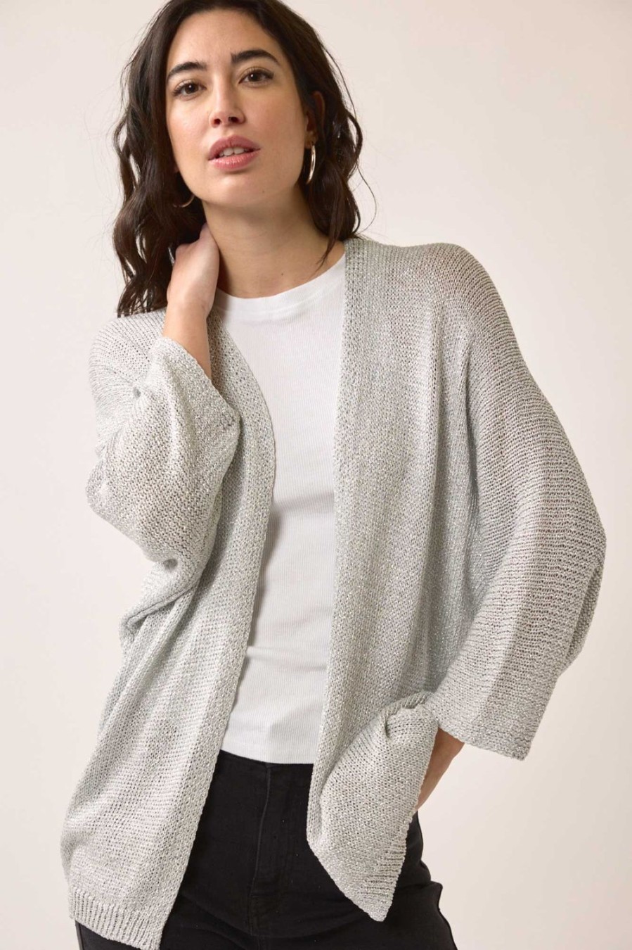 Jerseis Y Cardigans | Algo Bonito Kimono De Brillo Fluido Manga Larga Plata