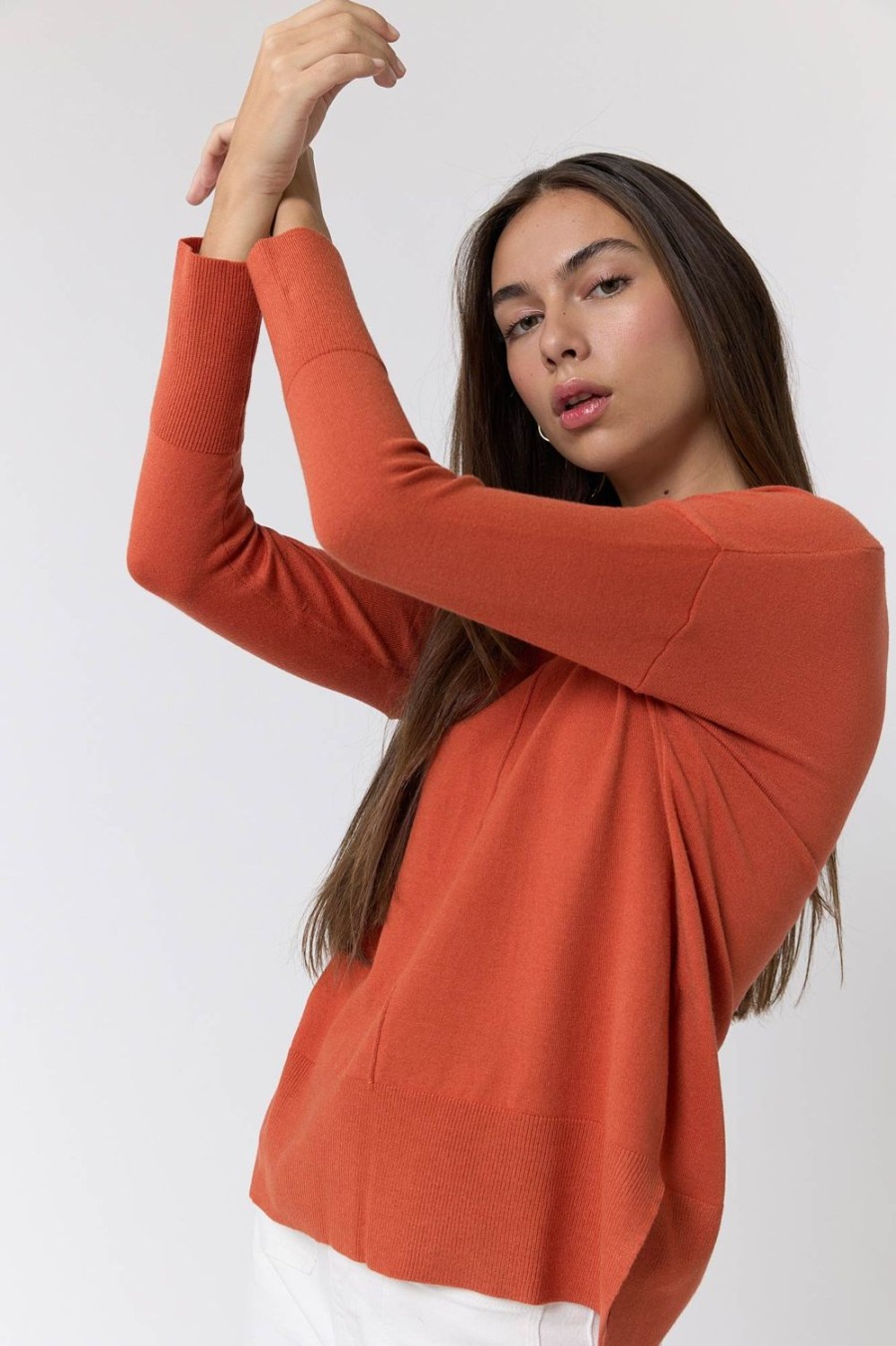 Jerseis Y Cardigans | Algo Bonito Jersey De Punto Manga Larga Detalle Nervio Naranja