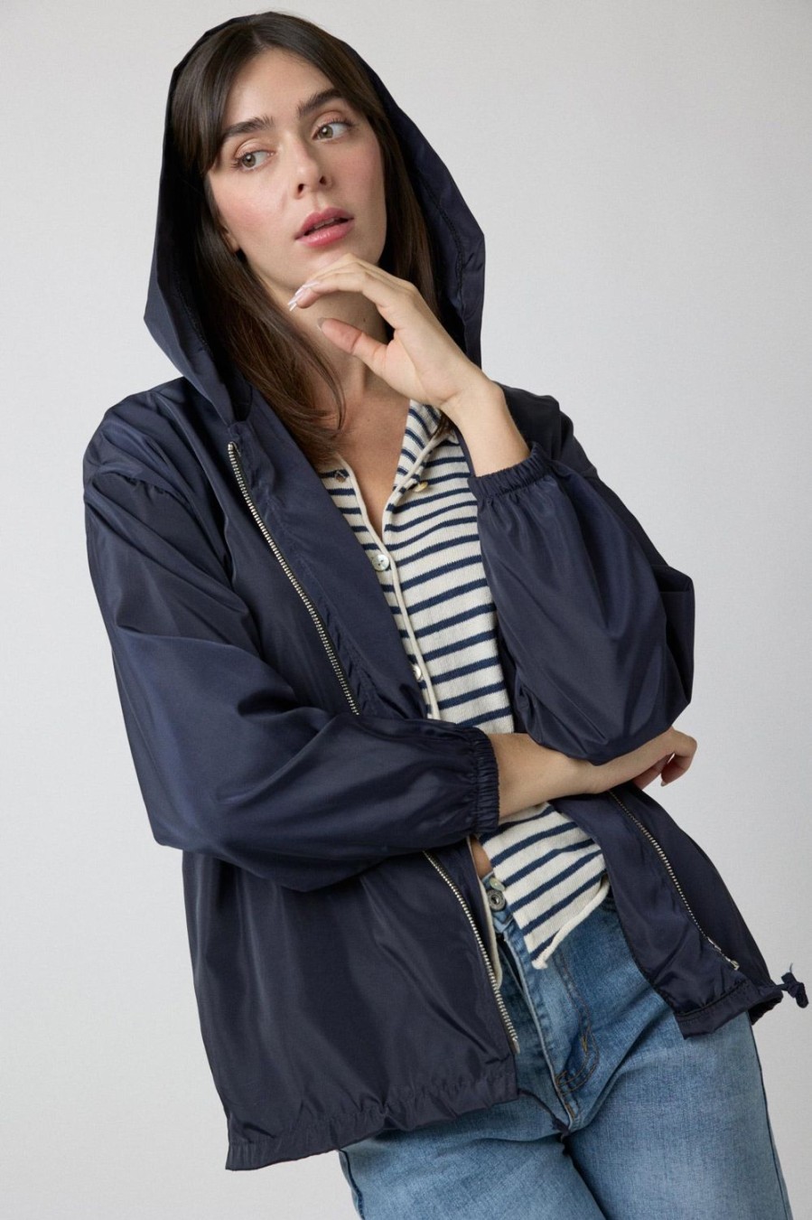 Chaquetas Y Bombers | Algo Bonito Chubasquero Corto Estilo Oversize Azul Marino