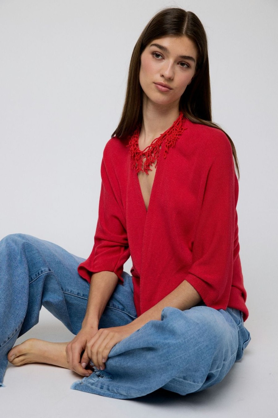 Jerseis Y Cardigans | Algo Bonito Kimono Basico Punto Rojo