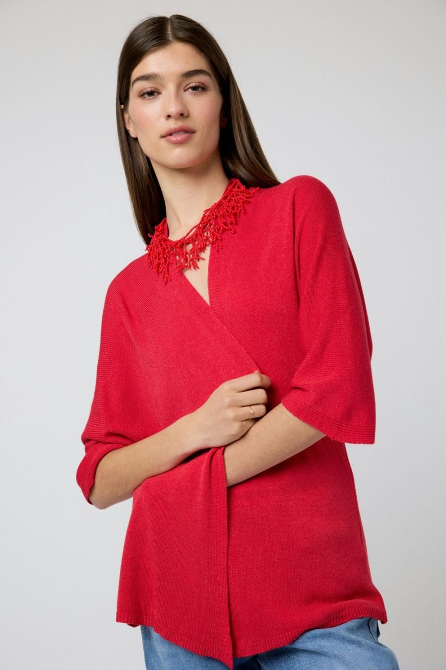 Jerseis Y Cardigans | Algo Bonito Kimono Basico Punto Rojo