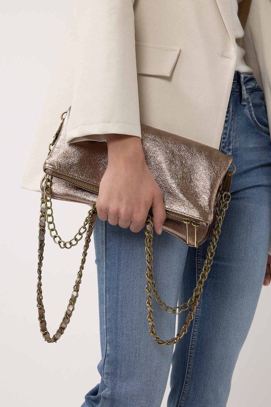 Accesorios | Algo Bonito Bolso Tipo Cartera Con Doble Correa Bronce