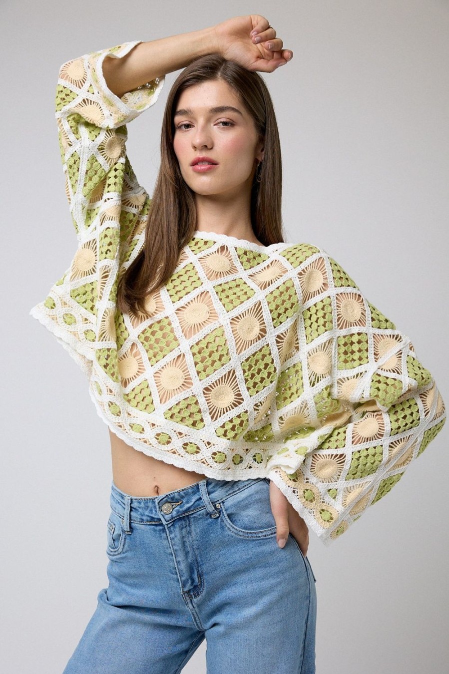 Jerseis Y Cardigans | Algo Bonito Top Crochet Cropped Diseno Rombos Bicolor Lima