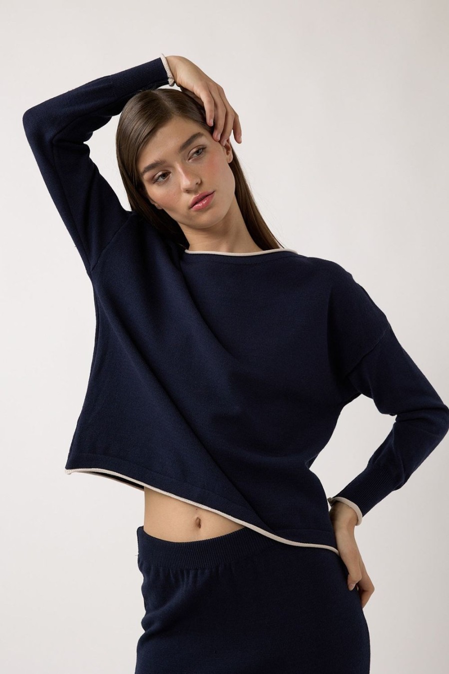 Jerseis Y Cardigans | Algo Bonito Jersey De Punto Liso Con Detalle A Contraste Azul Marino