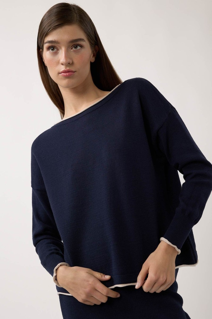 Jerseis Y Cardigans | Algo Bonito Jersey De Punto Liso Con Detalle A Contraste Azul Marino