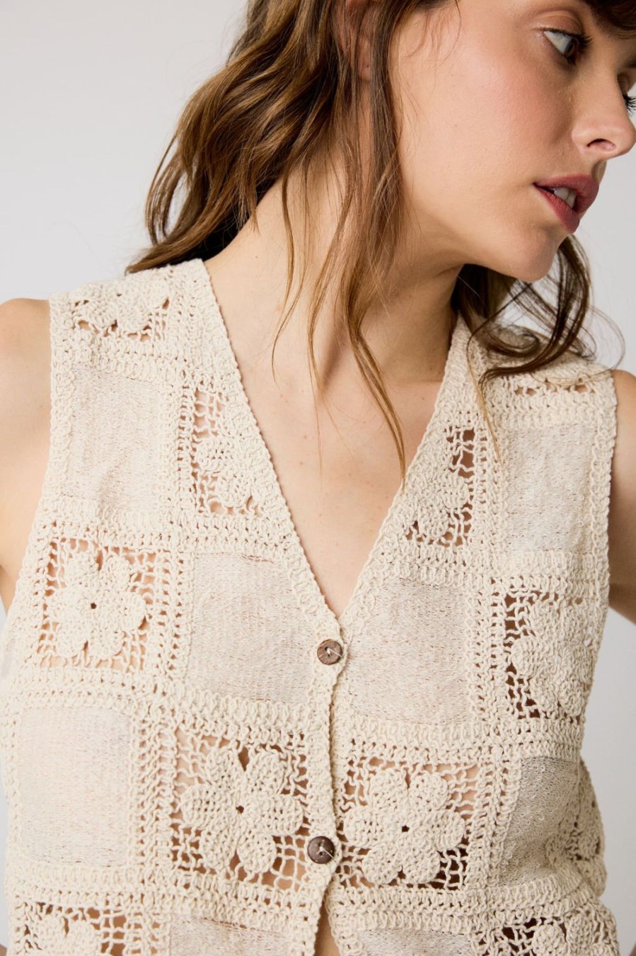 Chaquetas Y Bombers | Algo Bonito Chaleco Crochet Floral Beige