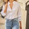 Camisas Y Blusas | Algo Bonito Blusa De Botones Cuello Alto Detalle Volantes Blanco