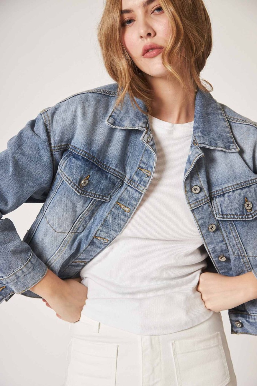 Chaquetas Y Bombers | Algo Bonito Cazadora Denim Estilo Crop Azul