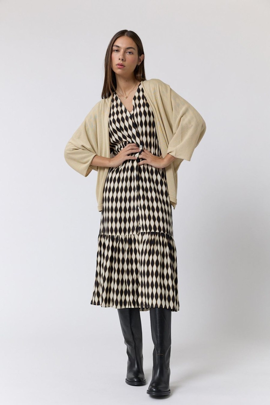 Jerseis Y Cardigans | Algo Bonito Kimono Oversize De Punto Fluido Manga 3/4 Beige