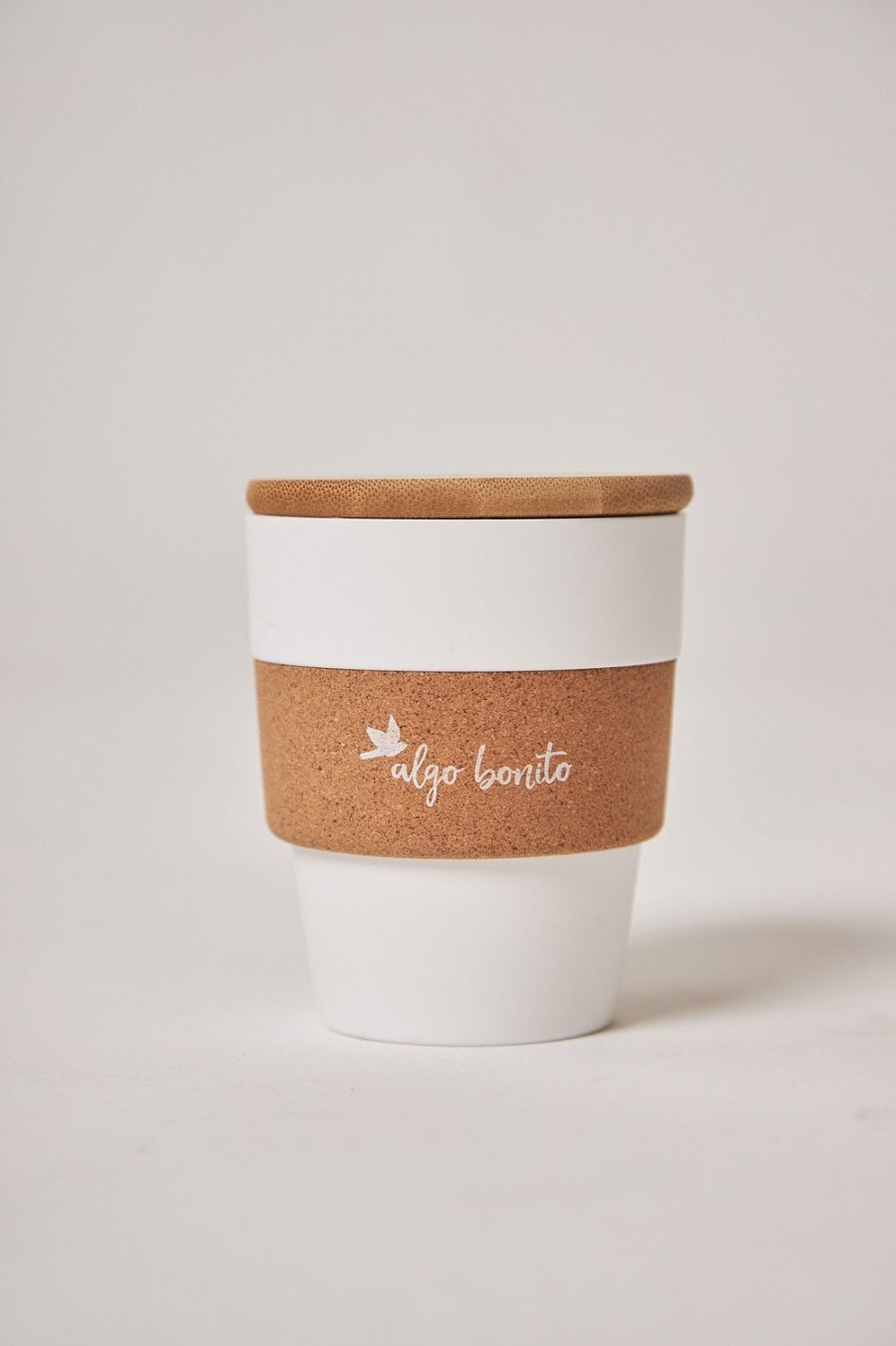 Accesorios | Algo Bonito Vaso Blanco Con Detalle En Corcho Y Tapa De Madera